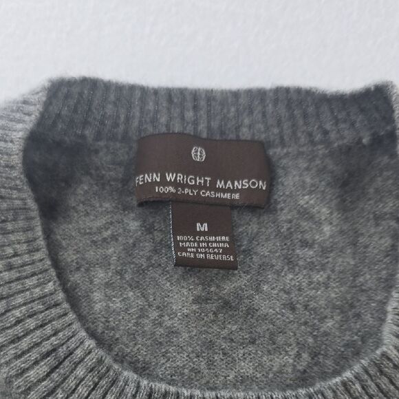 Fenn Wright Mason 2 Ply Cashmere Sweater Gray Yellow Stripe Crew Neck Medium - Picture 2 of 7